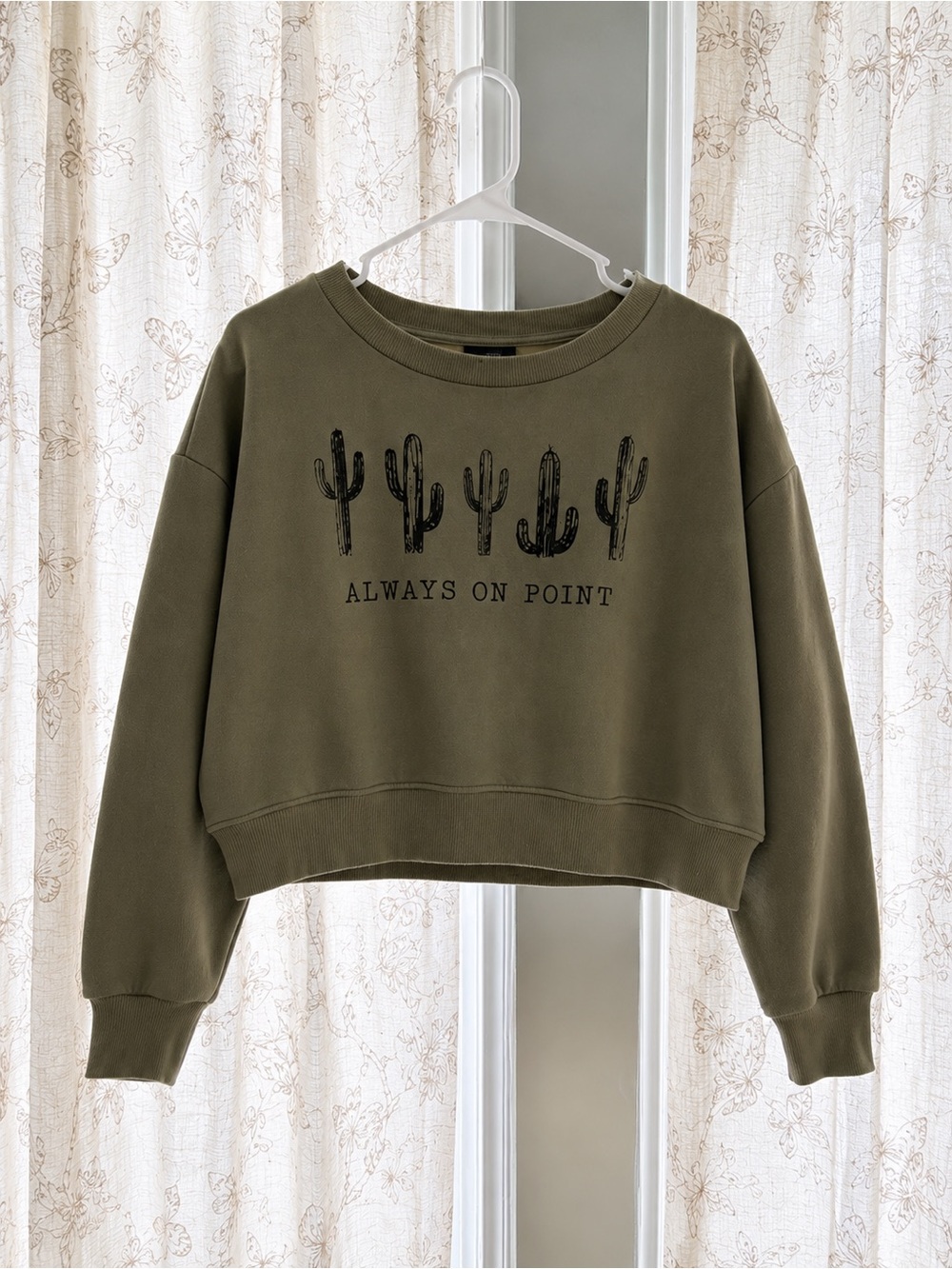 Olive 'Always On Point' Cropped Sweatshirt
